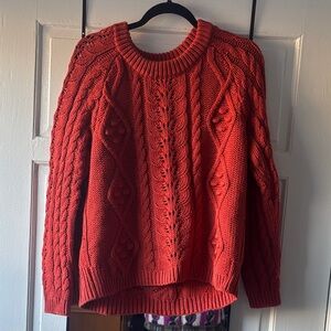 Anthropologie Knitted + Knotted Rust Orange Cable Knit Sweater